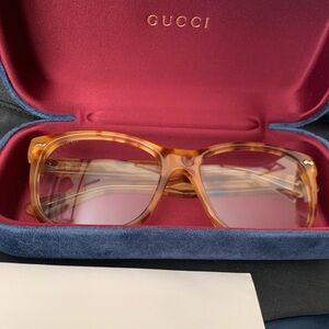 Gucci light brown tortoise square frame brown lens GG0050S 56-18-146Sunglasses